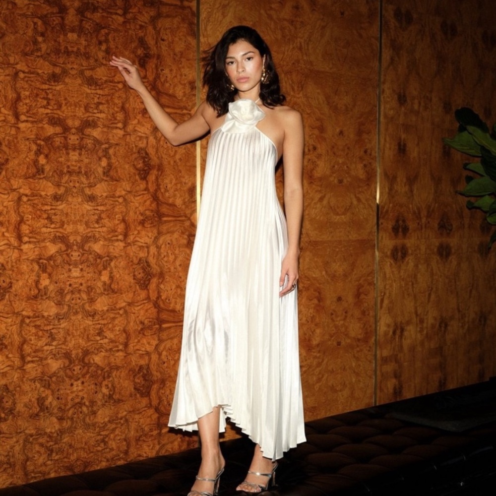 White Halter Dress With Rose - Delfi Collective